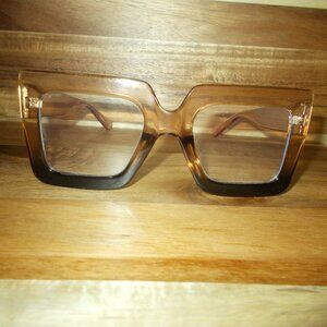 Eyeglass Frames UNBRANDED Square Eyewear Clear Brown Two-Tone Glasses Sunglasses